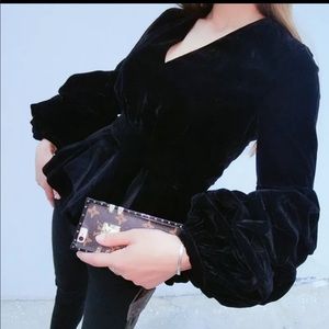 Brand New V Neck Velvet Top with Princess Sleeves